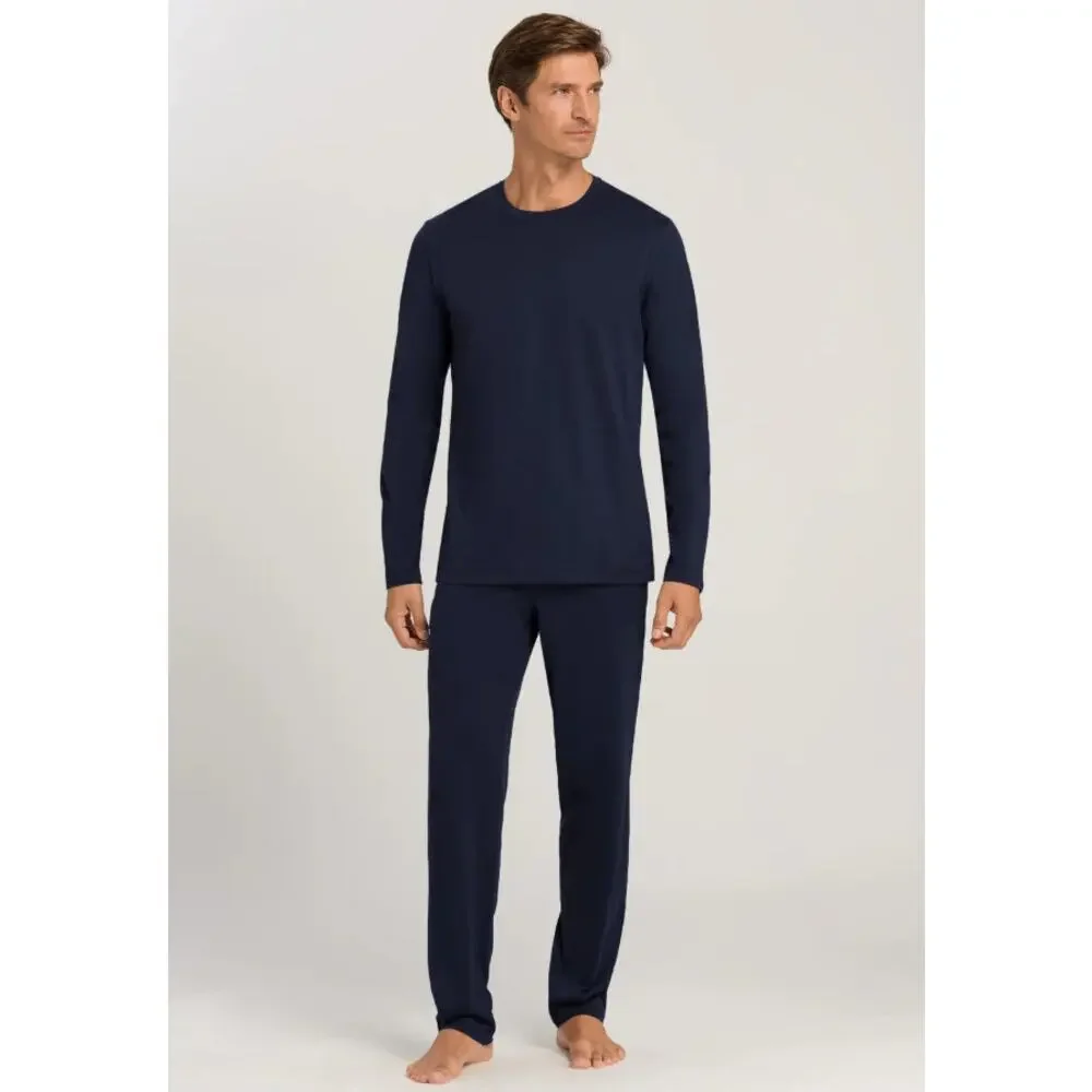 HANRO Men's Night & Day Long Cotton Pants XL Navy Blue Drawstring Pockets NWOT